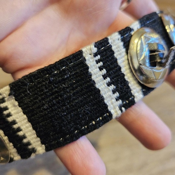 Express Compagnie Internationale Leather Corduroy Belt Size S Black White - Picture 4 of 14